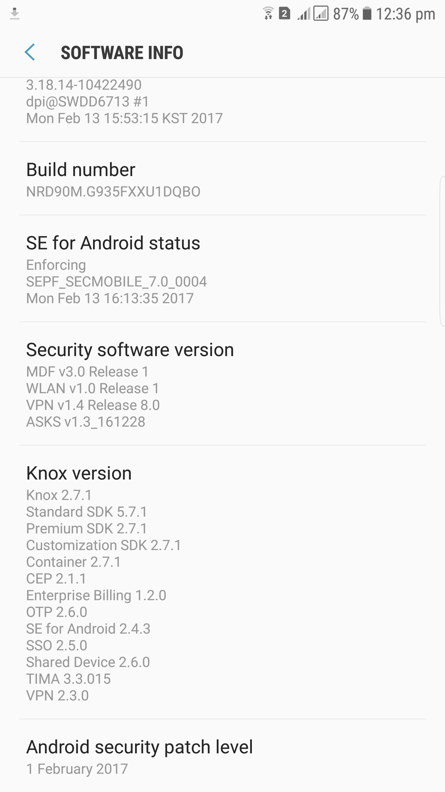 Galaxy S7 Edge February Security patch