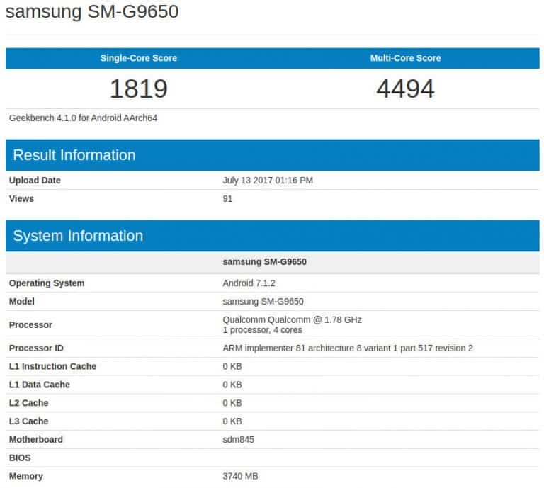 Samsung SM-G9650 Geekbench