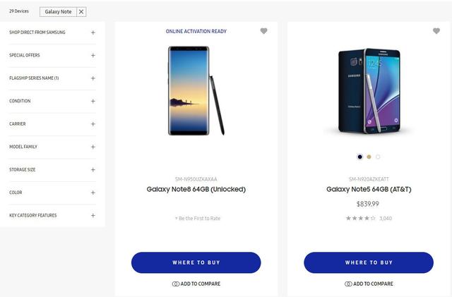 Samsung Galaxy Note 8 leaked listing