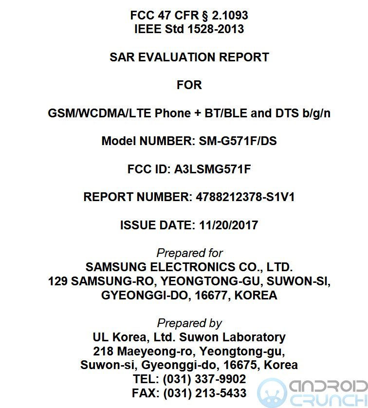 Samsung Galaxy J5 Prime 2018 SM-G571F FCC