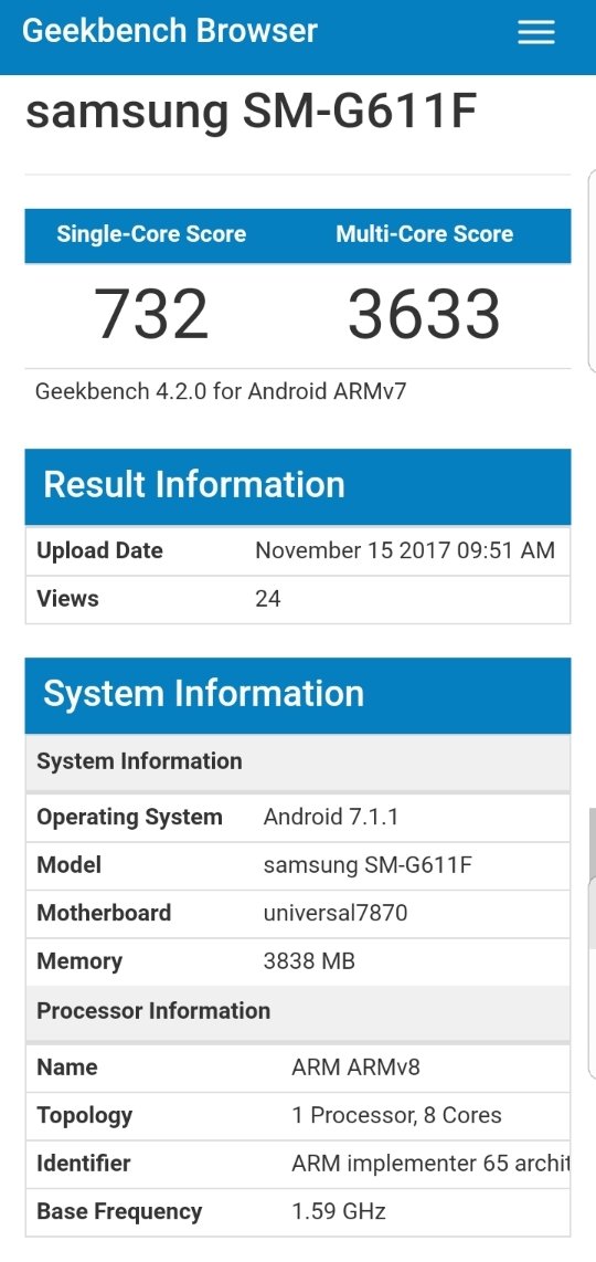 Samsung galaxy on7 Prime SM-G611F Geekbench