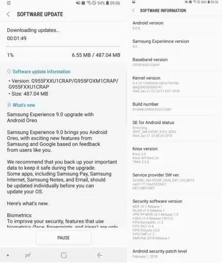 Samsung Galaxy S8 and S8+ Android Oreo 8.0 update