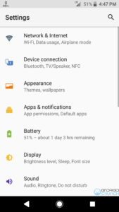 Sony Xperia X Android Oreo update setting menu